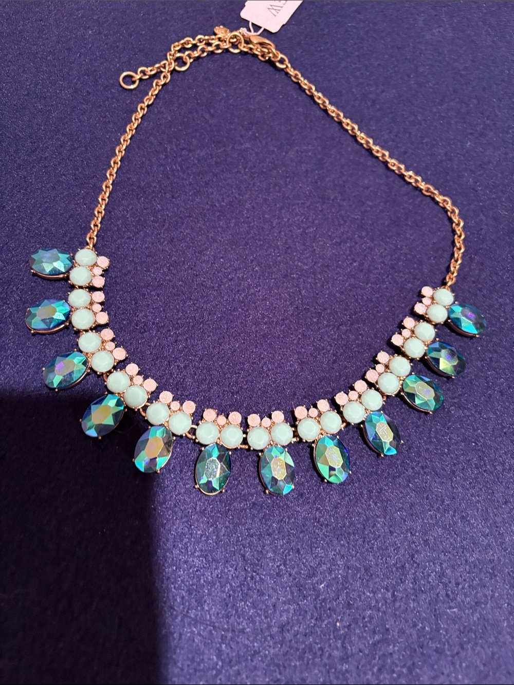 J CrewGold-Tone Statement Necklace with Aquamarine and Iridescent Blue Teardrops